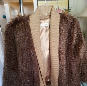 Calvin Klein Sweater Faux fur short jacket Women Size Large